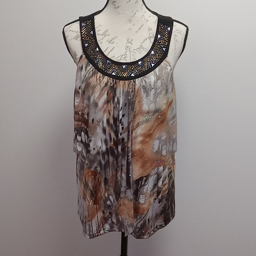 KEREN Hart Multi Colored Embellished Tiered Tank Top